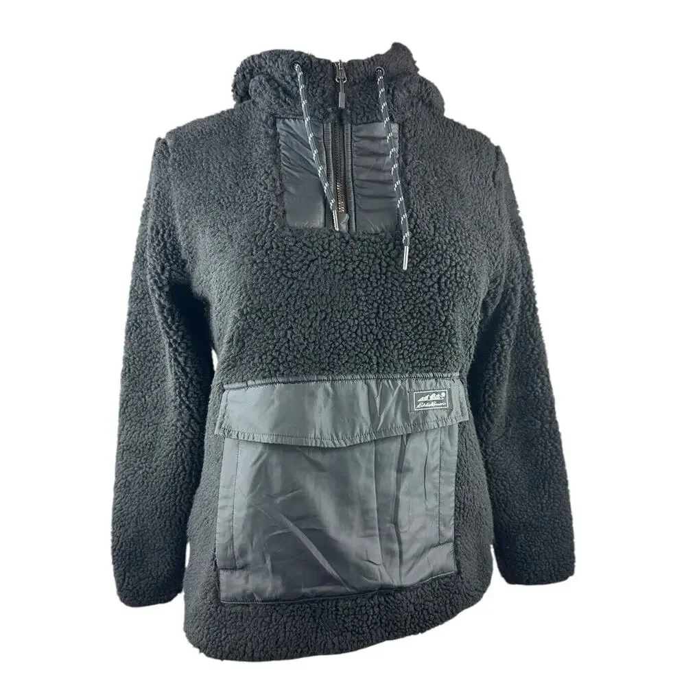 NWT Eddie Bauer Chilali Hooded Fleece Anorak Pullover Black Women's Size Small - Picture 3 of 13